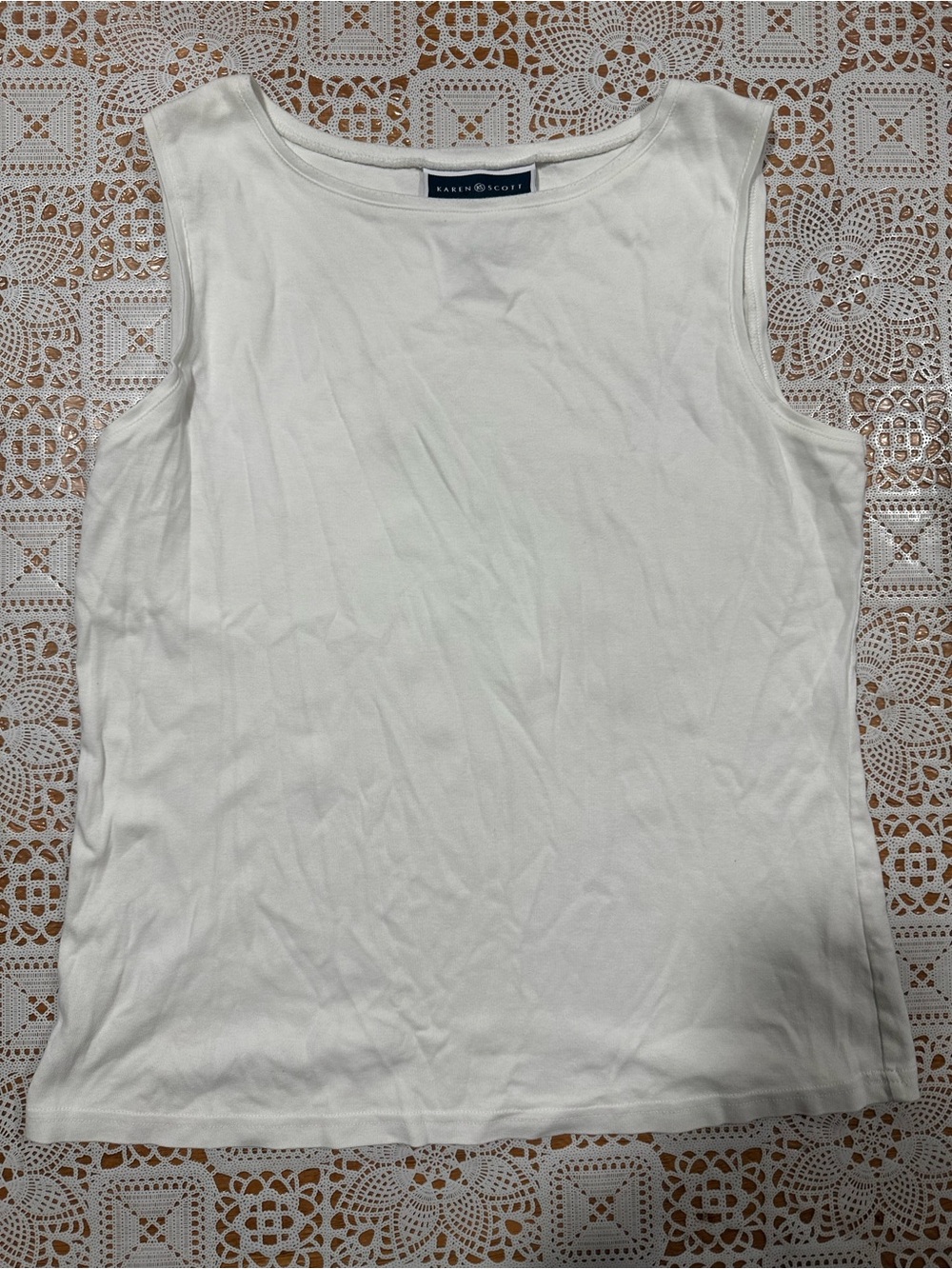 Karen Scott White Cotton Sleeveless Tank Top Large Classic Basic